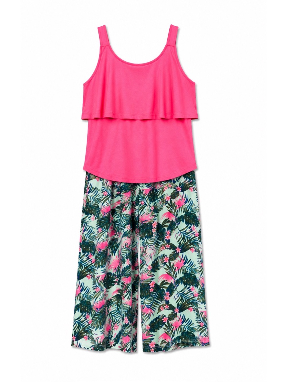 One Step Up Pink Palm Fronds Tank & Palazzo Pants Outfit Girls Size M 10